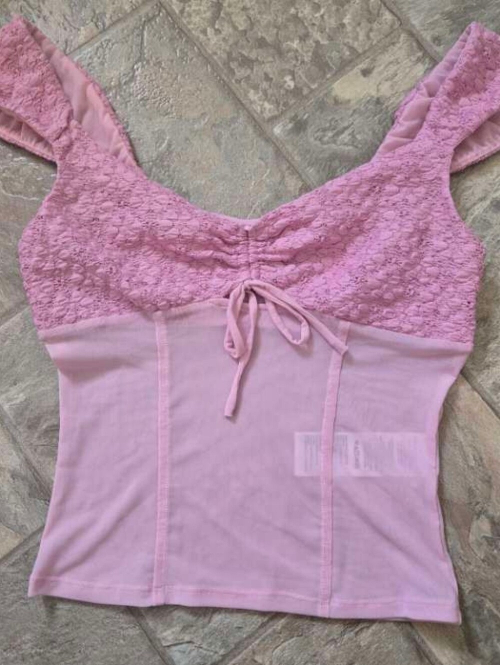 Urban Outfitters Kimchi Blue Pink Lace Mesh Top